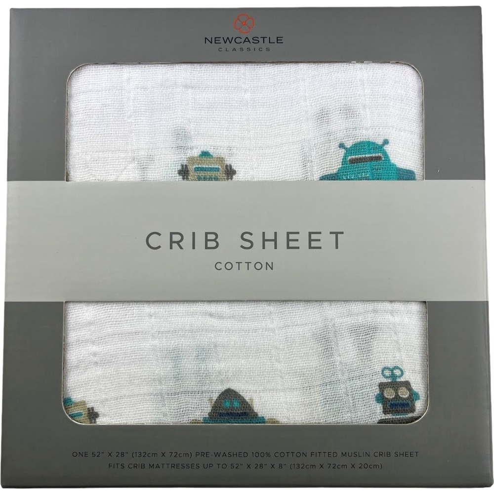 Robot Cotton Muslin Fitted Baby Crib Sheet White Standard‎ Mattress NWT